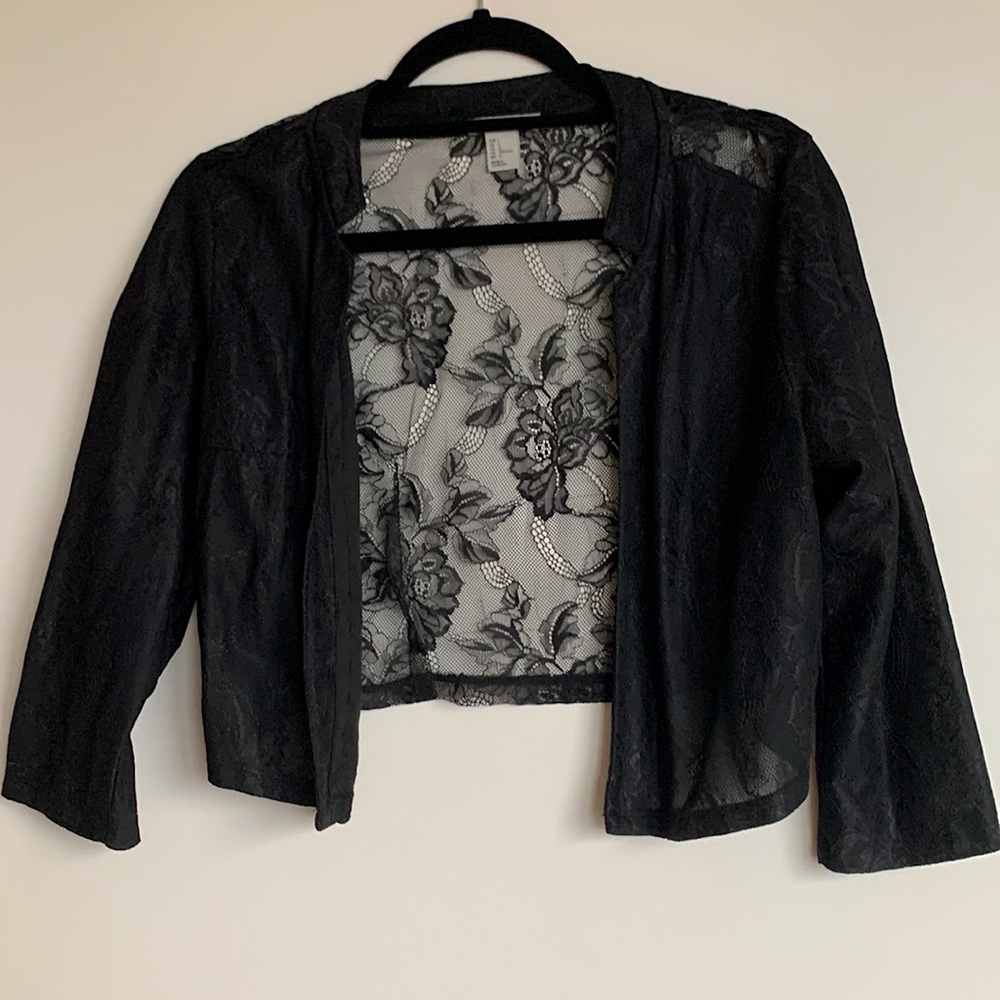 H&M Sexy Cropped Black Lace Mid Sleeve Shrug Dress Topper